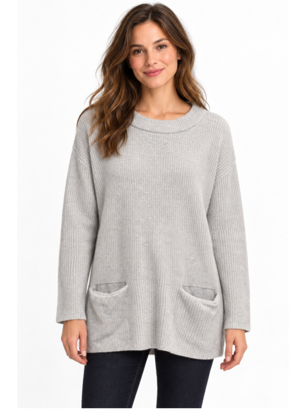 Boden 100% Cashmere Gray Ribbed Tunic Sweater Pockets Women’s US 6